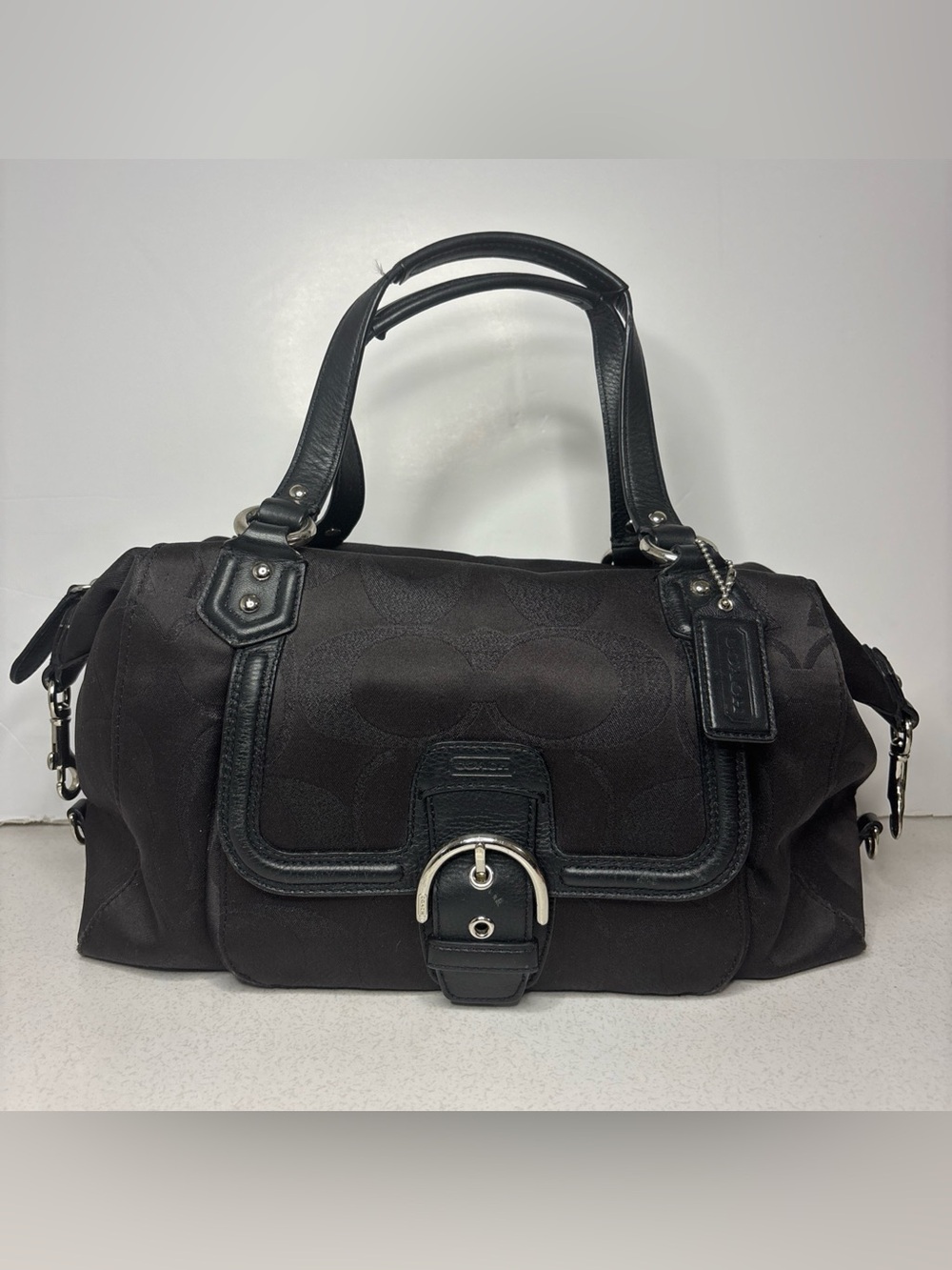 Coach Campbell Signature Satchel Large Purse Black Monogram F26243